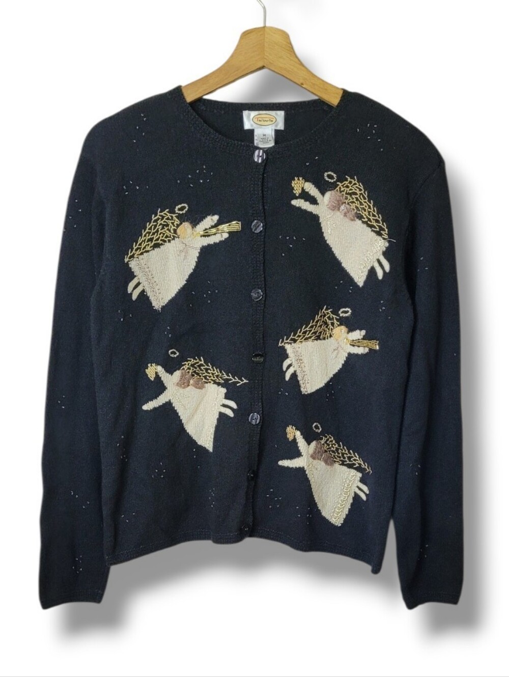 Talbots Vintage Christmas Sweater • Size M Angels 90s Holiday Cardigan
